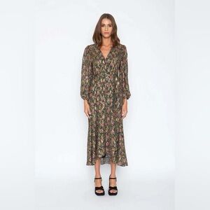 Floral V-Neck Maxi Dress in Olive and Pink